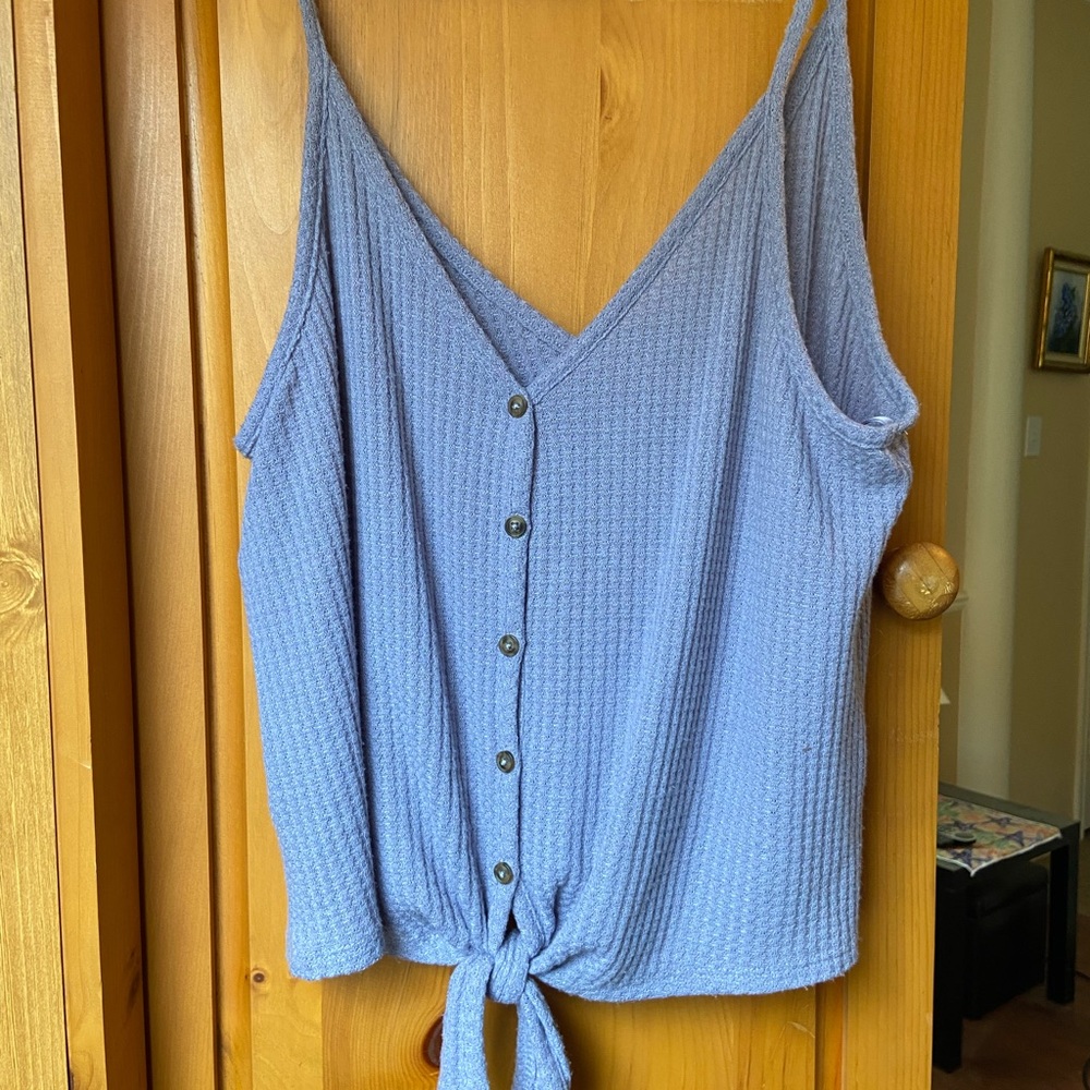 Purple knit tie in front crop tank